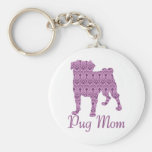 Pug Lover Pink Vintage Damask Keychains