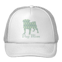Pug Mum Soft Blue & Cream Damask Trucker Hats