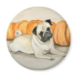 "Pug & Pumpkins" Dog Art Magnet