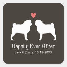 Pug Silhouettes with Heart and Text Stickers