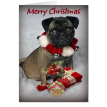 Pug Wishes you Merry Christmas Greeting Card