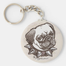 Pugnacious Pug by Mudge Studios Keychains