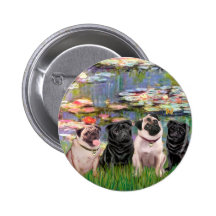 Pugs (Four) - Lilies2 Pinback Buttons