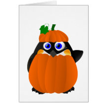 Pumpkin Costume Halloween Penguin Card