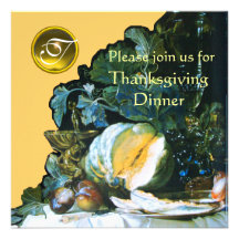 PUMPKIN ,FRUITS AND GLASSWARE Thanksgiving Dinner Personalised Invitation