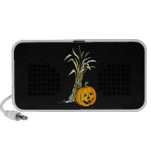 pumpkin next to corn shock graphic iPod speaker