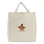 Pumpkin with Witch's Hat Halloween Design 1 embroidered bags