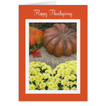 Pumpkins and Flowers Thanksgiving Sentiment Greeting Cards