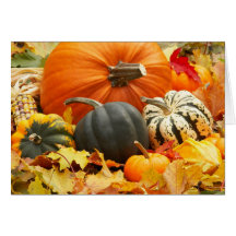 Pumpkins in Fall Leaves card