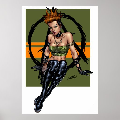 Punk and Alternative Pinup Girl in Green by Al Rio Poster
