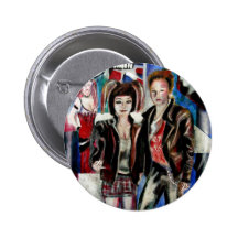 punk rock music print , with popart by T J Conway Pinback Button