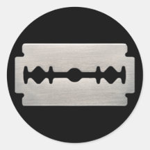 PUNK ROCKER RAZOR BLADE ROUND STICKER