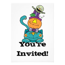 Punpkin monster cat personalized invitations