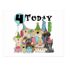 Puppies 4th Birthday Bash Tshirts and Gifts Postcards
