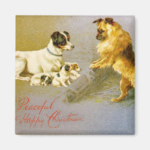 Puppies in the Straw, Victorian postcard Fridge Magnet