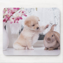 Puppy and Lop Ear Rabbit Mouse Pads