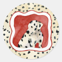 "Puppy Love," Dalmatian Puppy Art by Audrey Jeanne Round Stickers