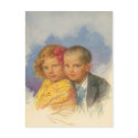 Puppy Love, Vintage Child, Boy & Girl Portrait postcards
