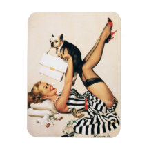 Puppy Lover Pin-up Girl - Retro Pinup Art Vinyl Magnets