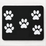 Puppy Paw Prints White on Black Mouse Mats