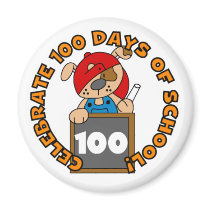 Puppy with Chalk 100 Days of School Magnets