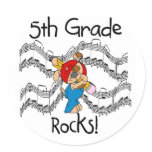Puppy with Pencil 5th Grade Rocks Round Stickers