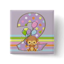 Purple 2nd Birthday Monkey and Balloons Button