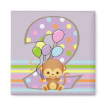 Purple 2nd Birthday Monkey and Balloons Magnet