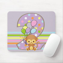 Purple 2nd Birthday Monkey and Balloons Mousepad