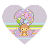Purple 2nd Birthday Monkey and Balloons Stickers
