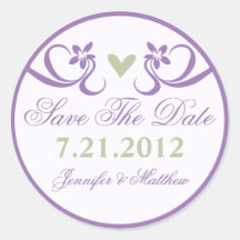 Purple Accent Green Heart Save The Date Stickers