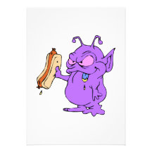 Purple Alien about to Eat Hotdog Custom Invitation
