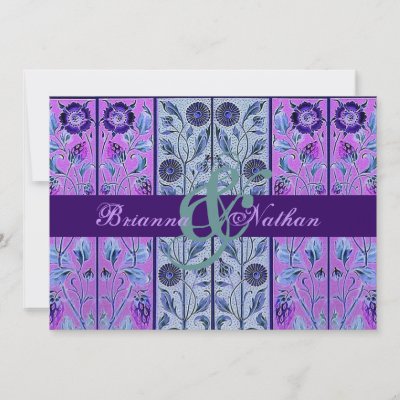 Purple and Aqua Blue Damask Wedding Template Personalized Invite by 