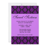 Purple and Black Damask Sweet Sixteen Birthday invitations
