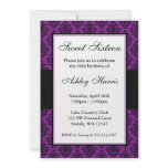 Purple and Black Damask Sweet Sixteen Birthday invitations