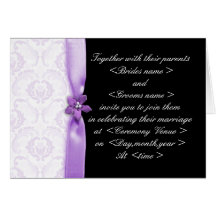 Purple and black Damask Wedding invitation Greeting Cards