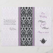 Purple and Black Damask Wedding Program Full Colour Flyer