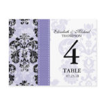 Purple and Black Damask Wedding Table Number Card postcards