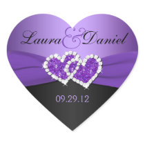 Purple and Black Joined Hearts Wedding Sticker