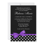 Purple and Black Polka Dots Bow Bat Mitzvah invitations