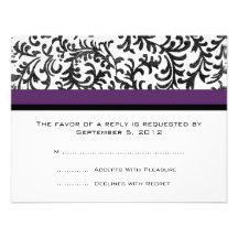 Purple and Black Wedding RSVP Personalised Invites