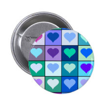 Purple and Blue Heart Squares Pinback Buttons
