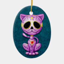 Purple and Blue Zombie Sugar Kitten Ornament