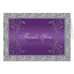 Purple and FAUX Silver Foil Floral Thank You Card