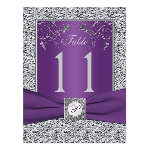 Purple and FAUX Silver Foil Table Number Card Post Card
