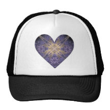 Purple and Gold Fractal Art Heart Mesh Hats