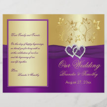 Purple and Gold Joined Hearts Wedding Program Custom Flyer