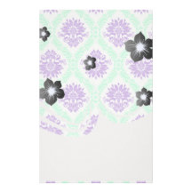 purple and green damask customized stationery