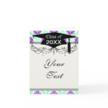 purple and green damask graduation greeting cards