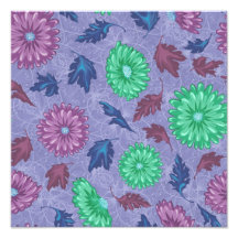 Purple and Green Floral Print Photo Print